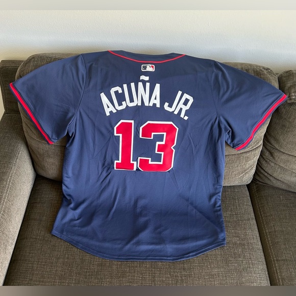 Nike Atlanta Braves Ronald Acuna Jr Navy Jersey MLB Baseball Men’s Sz: XL - Picture 4 of 6